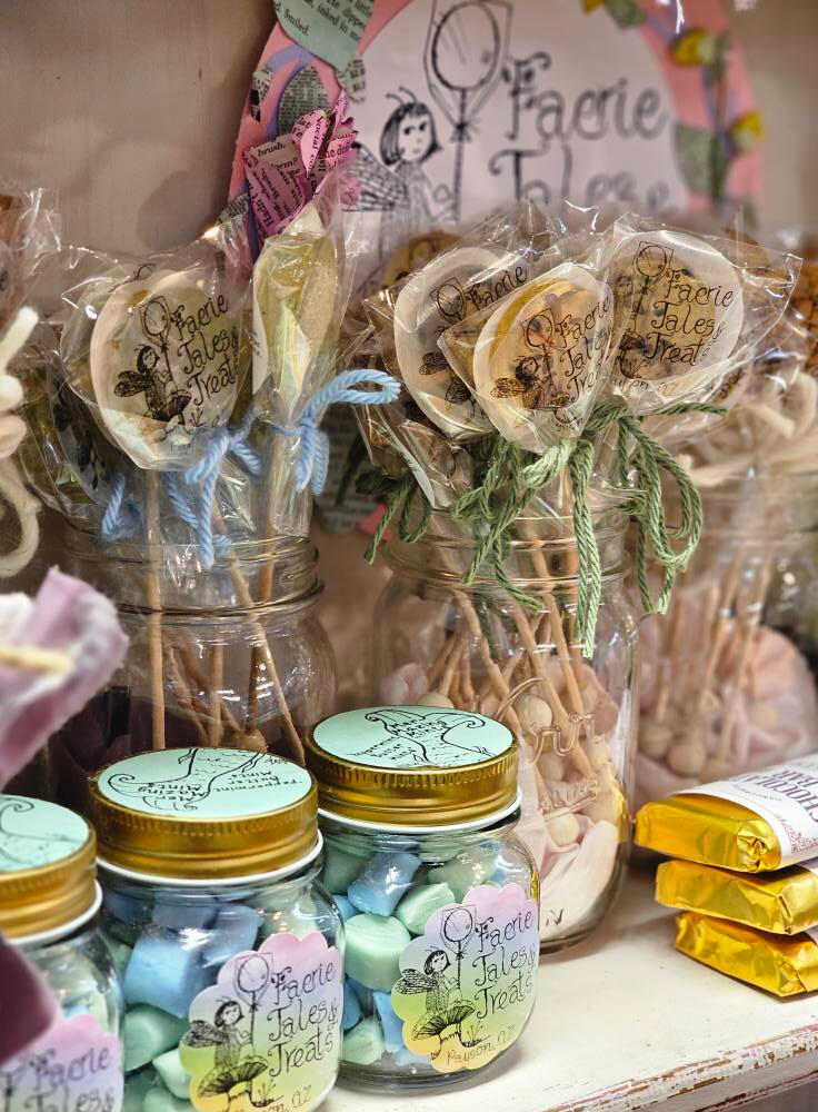 Photo of homemade candy and Faerie Tales & Treats logo